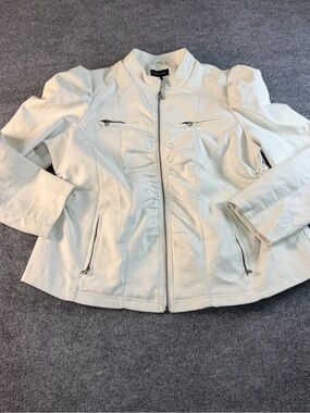 New Look Cream Faux Leather Zip Jacket